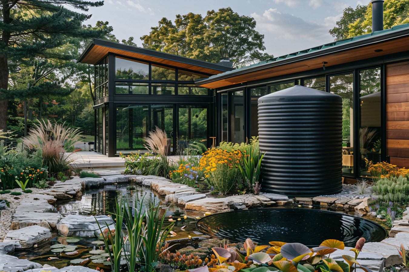 uma bela casa com um tanque e cisterna alimentado por Bombas residenciais