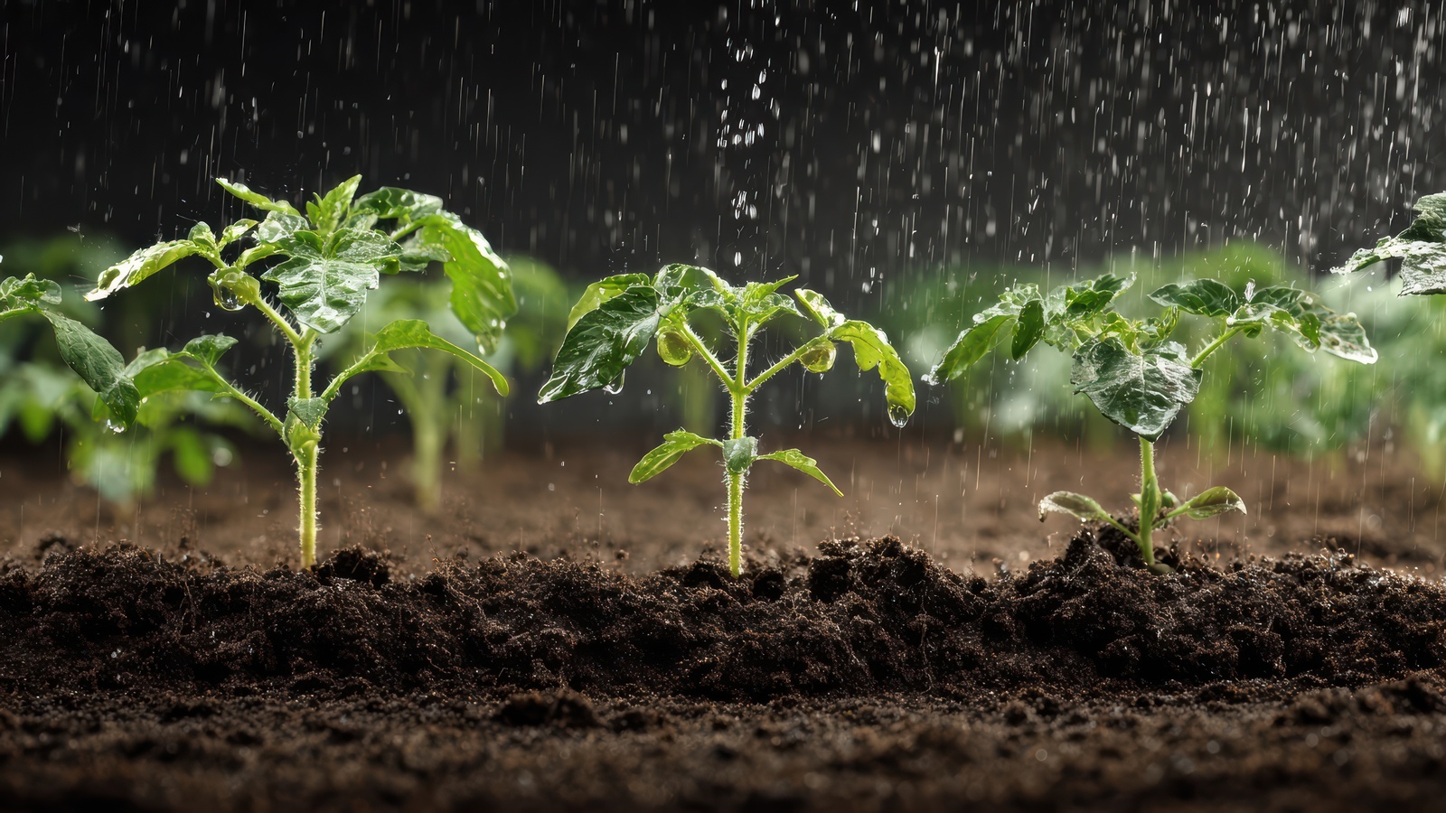 Bomba agrícola irrigando pequenas mudas