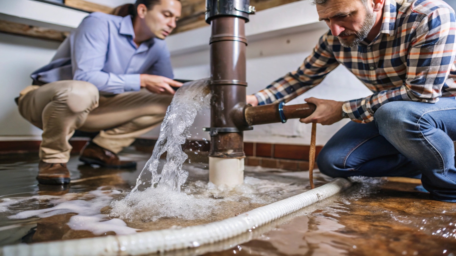 Bomba de escoamento que vai ser utilizada para drenar agua proveniente de um vazamento