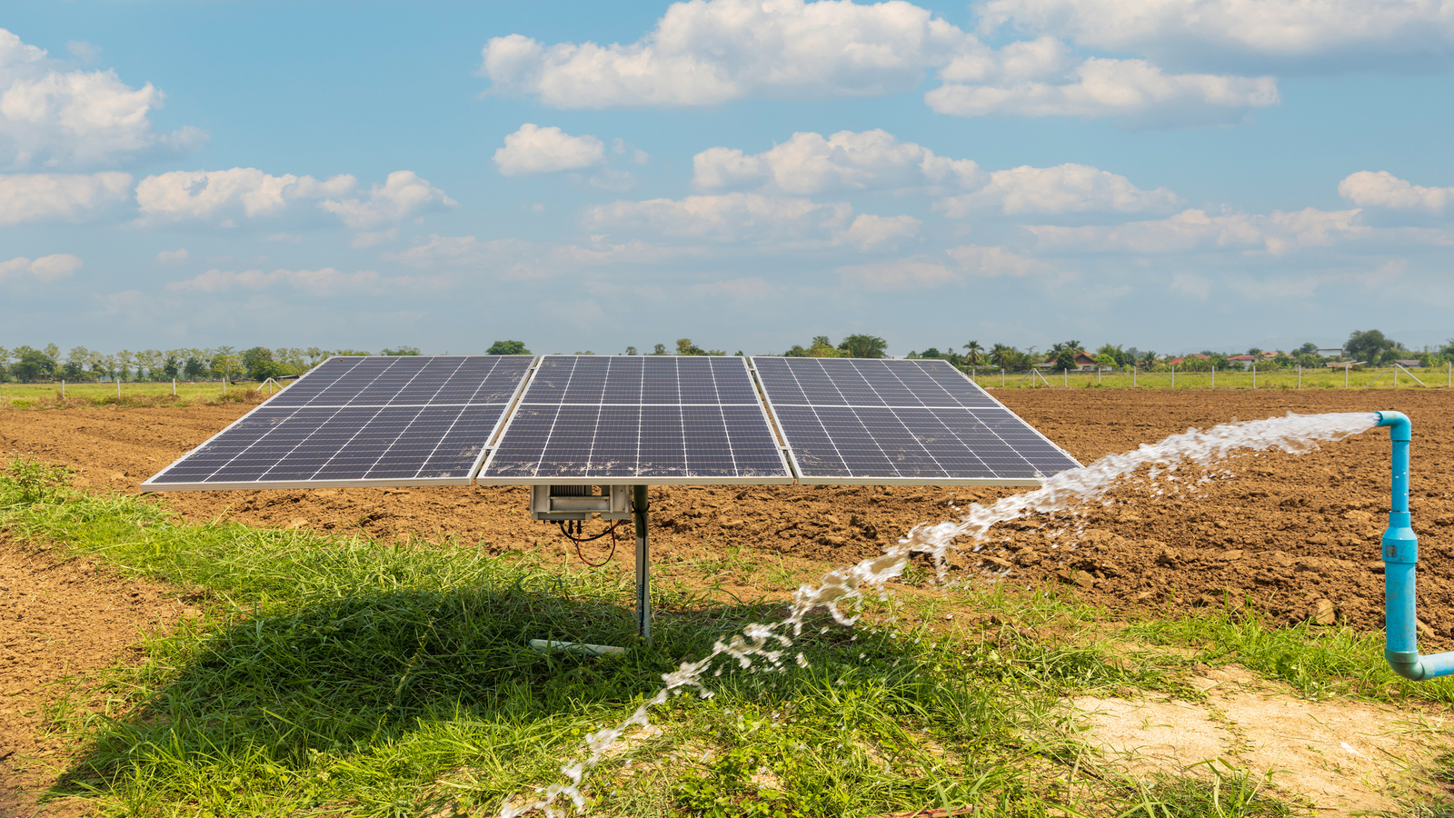 painel solar alimentando uma Bomba d'água solar em plantação